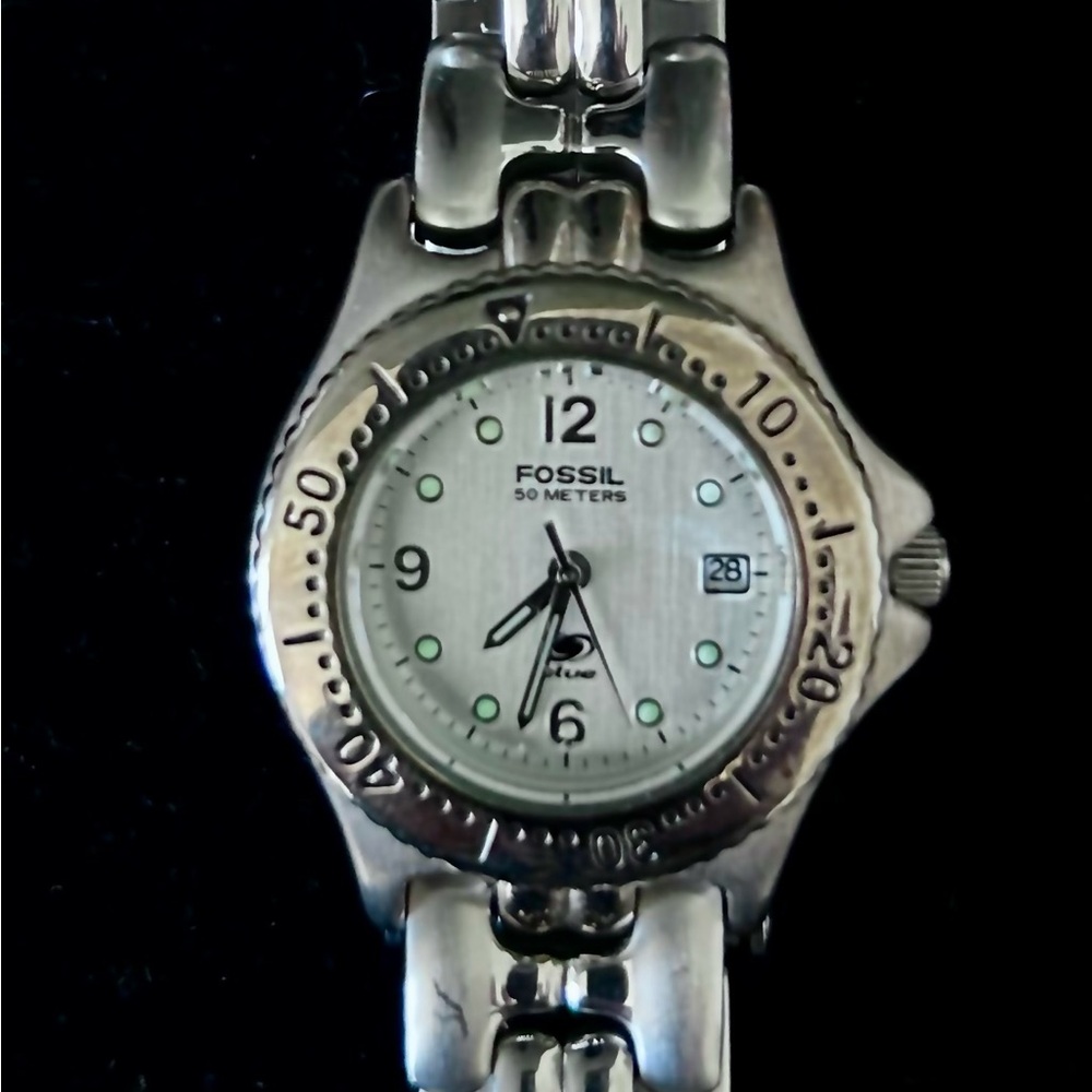 Fossil Blue Silver-Tone Watch with White Dial